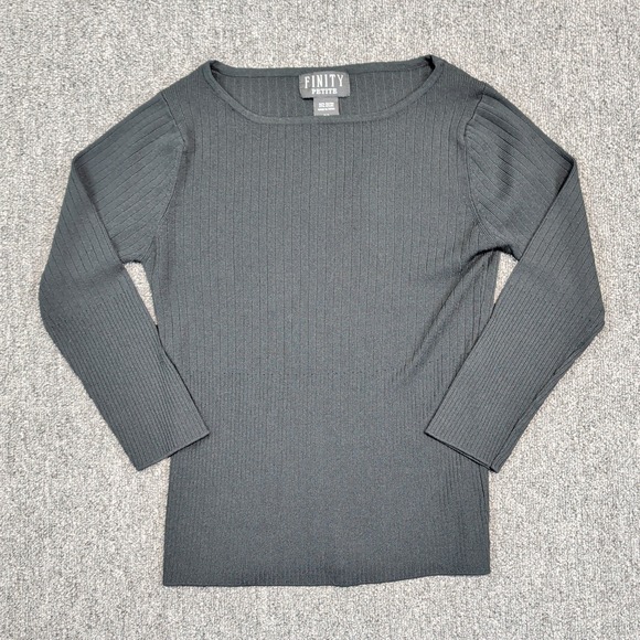 Finity Petite Y2K Ribbed Boat Neck Top PS Black Minimalist Office Siren Knit — photo 2